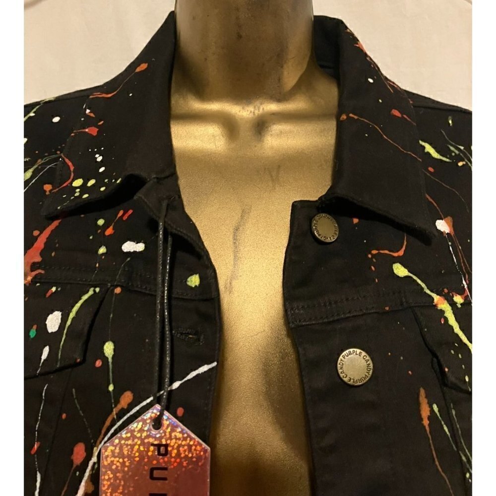 NWT Purple Candy Paint Splatter Cropped Denim Jacket L Rave Psychedelic POCKETS - Picture 4 of 13